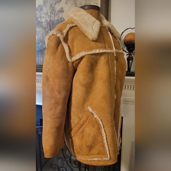 Vintage Women's Chestnut Suede and Cream Shearling Coat Size 16 - Picture 6 of 16